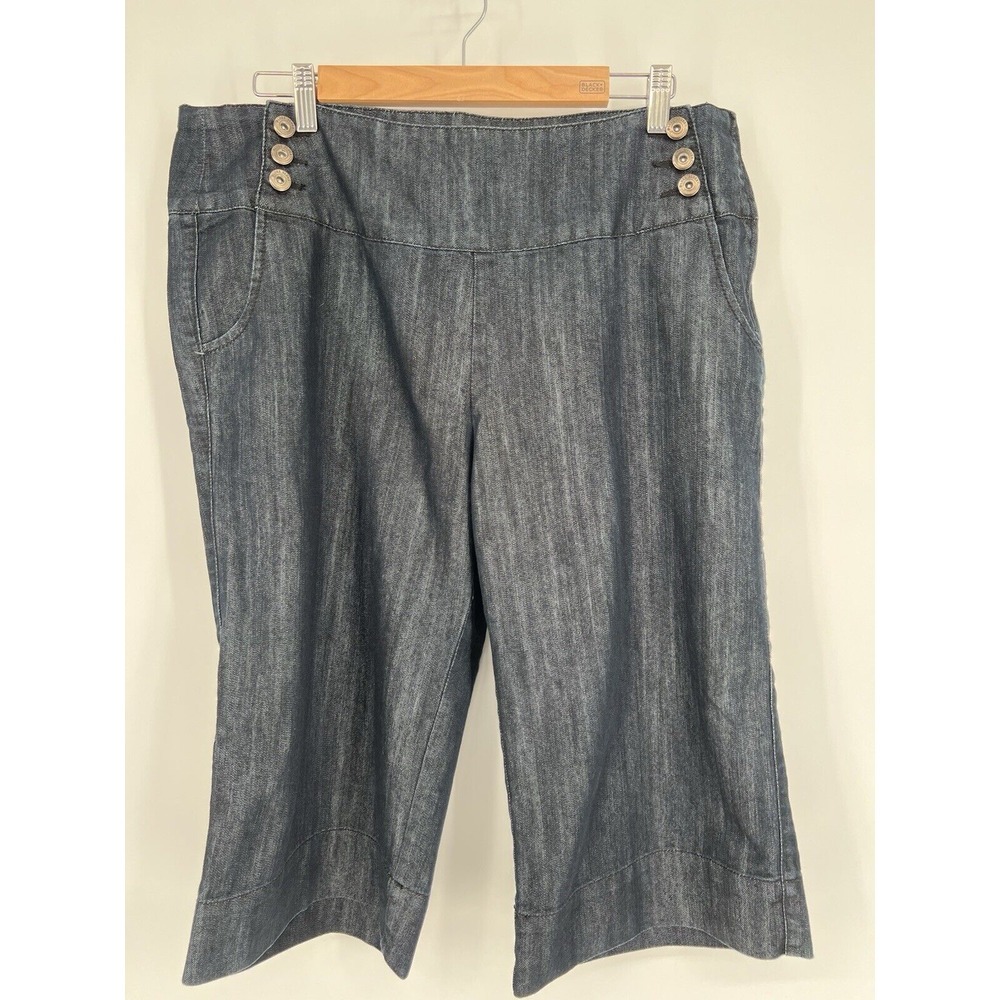 Baccini Womens Blue Denim Dark Wash Capri Sz 14 Buttons Side Zip